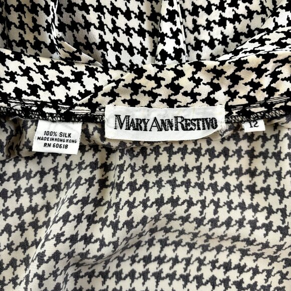 Mary Ann Restivo 100% Silk Size 12 Women's Collared w/Tie Long Sleeve Top Blouse - Picture 10 of 16